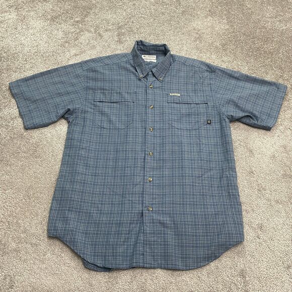 Columbia GRT Vintage 2001 Y2K Button Down Shirt Mens Large Blue Plaid Casual - Picture 1 of 13